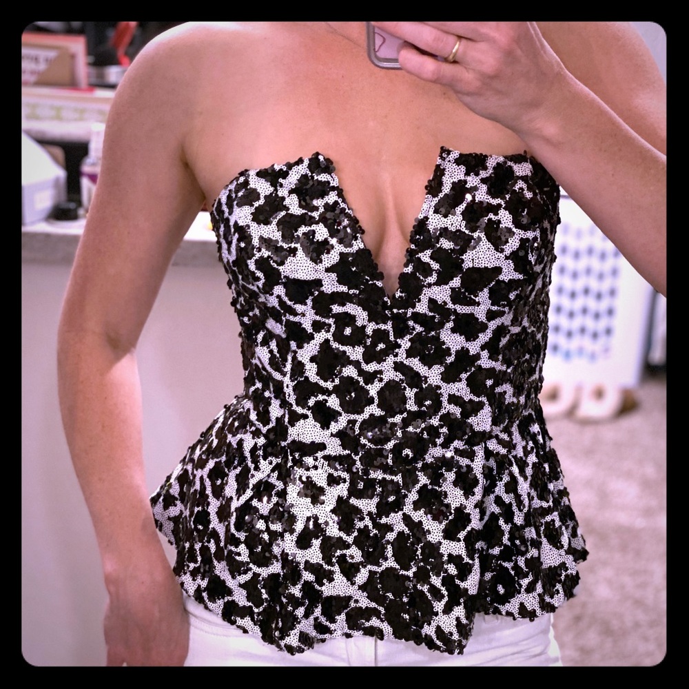 Guess animal sequin strapless top